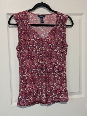 Chaps Women's Sleeveless V-Neck Printed Top - Red Floral